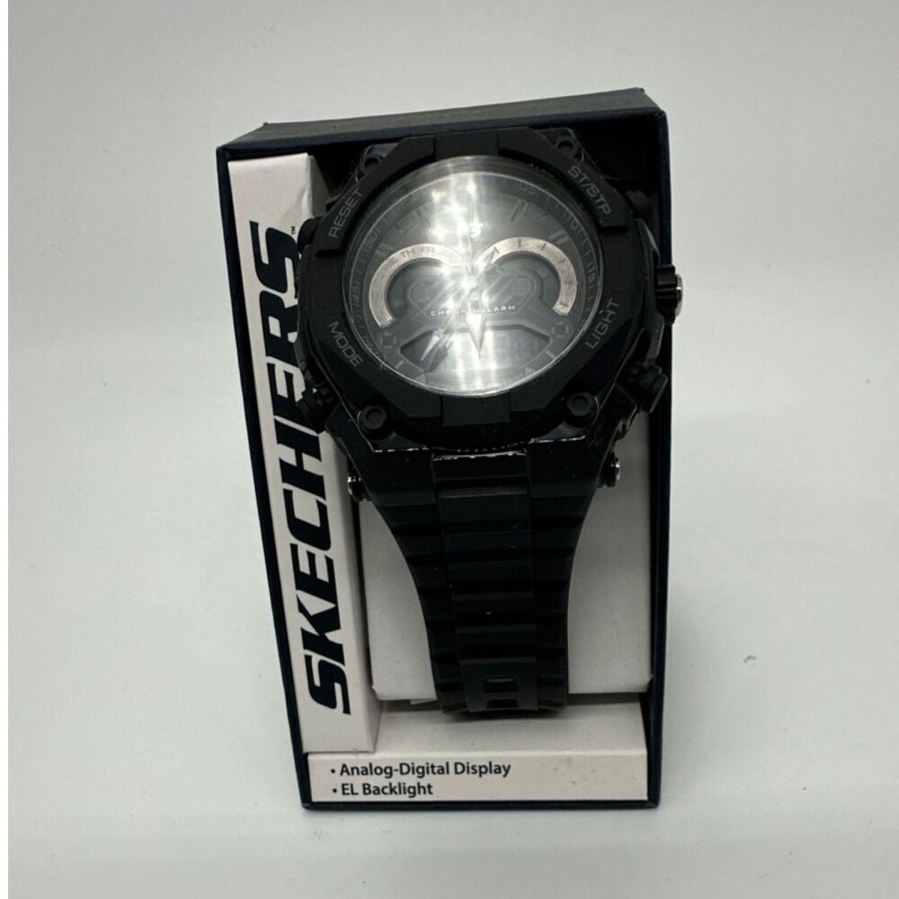 Skechers SR1042W Men's Analog-Digital Watch Black Plastic Strap EL Backlight 50M